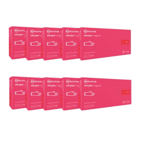 Rękawiczki nitrylowe L różowe Mercator Nitrylex Magenta 100sztuk karton 10op
