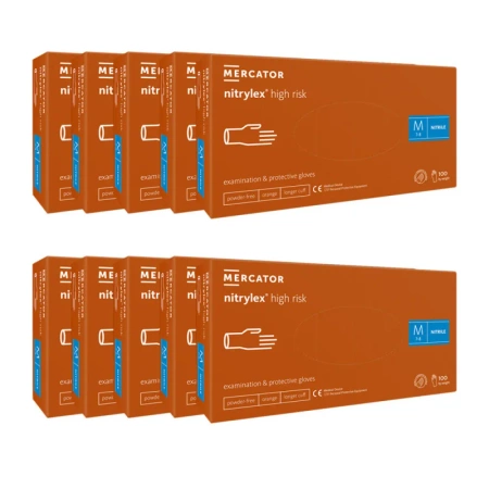 Rękawiczki nitrylowe M pomarańczowe Mercator Nitrylex High Risk 100szt karton 10op