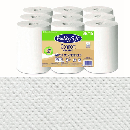 Ekologiczny ręcznik papierowy mini 60m biały 2 warstwy w roli do systemu one-to-one Bulkysoft Comfort de-inked 9 rolek