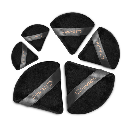 Puszek trójkątny do pudru Clavier, czarny mix 6szt.