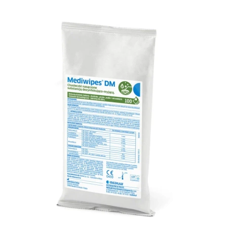Chusteczki Mediwipes DM do dezynfekcji i mycia powierzchni nieinwazyjnych 100szt wkład