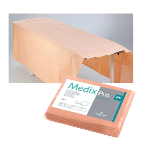 Prześcieradło jednorazowe 150cm x 210cm morelowe podfoliowane 54g MedixPro 20szt