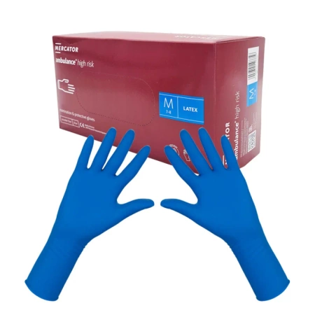 Rękawiczki lateksowe M niebieskie Mercator Ambulance High Risk 50szt