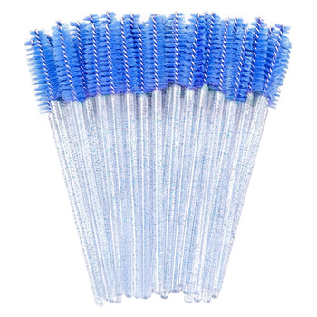 Szczoteczka spiralka - do rzęs, 50 szt. - niebieska, kryształ