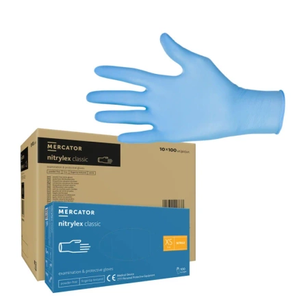 Rękawiczki nitrylowe XS niebieskie Mercator Nitrylex Classic 100sztuk karton 10op