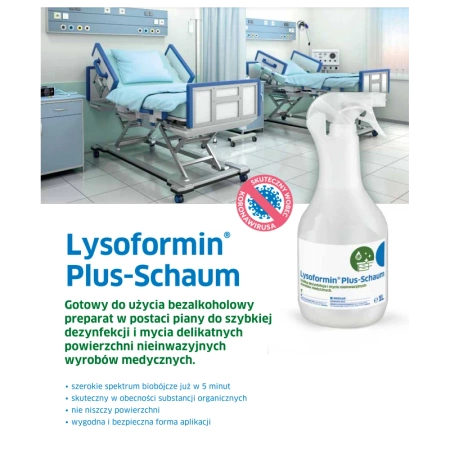 Bezalkoholowy płyn Lysoformin Plus-Schaum do szybkiej dezynfekcji delikatnych powierzchni 1l 12op