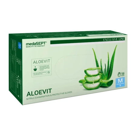 Rękawiczki nitrylowe M zielone z aloesem Aloevit medaSEPT 100sztuk karton 10op