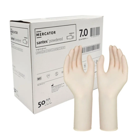 Rękawiczki chirurgiczne lateksowe sterylne 7.0 bezpudrowe Mercator Santex Powder-Free 50 par