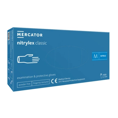 Rękawiczki nitrylowe M niebieskie Mercator Nitrylex Classic 100sztuk karton 10op