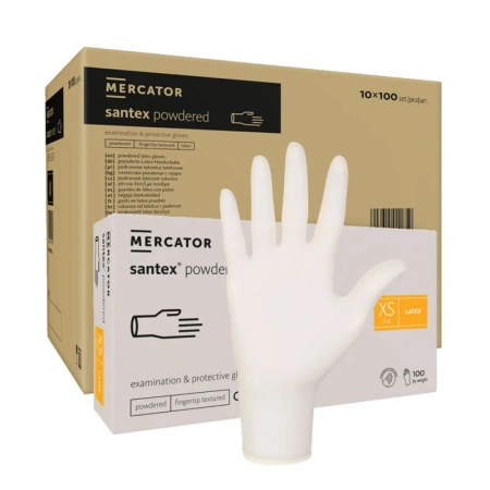 Rękawiczki lateksowe XS pudrowane Santex powdered finger txt 100sztuk karton 10op