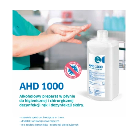 Alkoholowy płyn AHD 1000 do higienicznej i chirurgicznej dezynfekcji rąk i skóry 250ml 15op
