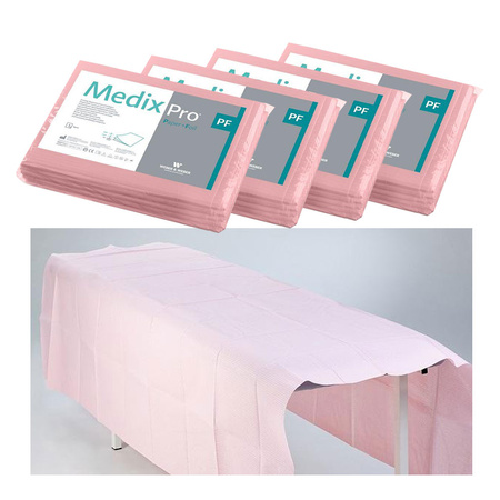 Prześcieradło jednorazowe 150cm x 210cm różowe podfoliowane 54g MedixPro 20szt