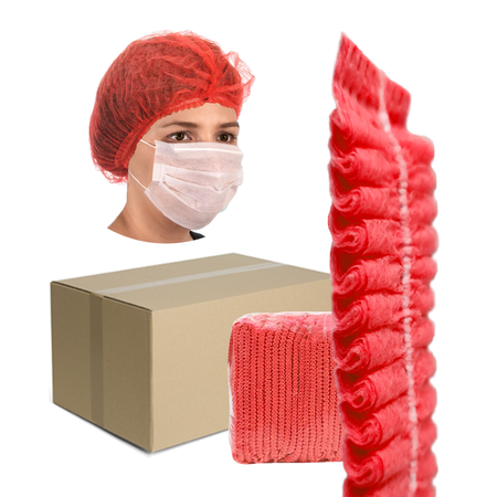 Czepki jednorazowe czerwone clip flizelina 12g 100szt karton 20op