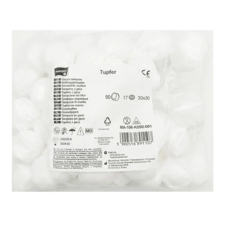 Tupfery z gazy 17 nitkowe niejałowe 30x30cm 50szt