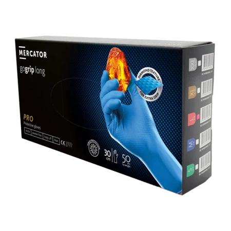 Rękawiczki nitrylowe L niebieskie Mercator Gogrip Long 50szt karton 10op
