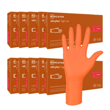 Rękawiczki nitrylowe L pomarańczowe Mercator Nitrylex High Risk 100szt karton 10op