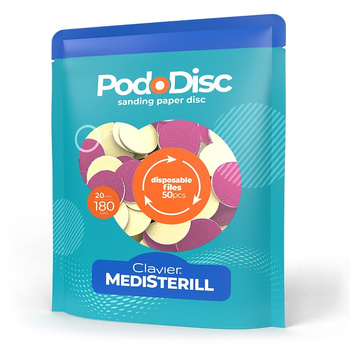 Nakładki ścierne tarcze wymienne PodoDisc Medisterill Clavier do pedicure gradacja 20mm, 180 grit, 50szt