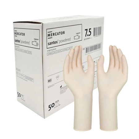 Rękawiczki chirurgiczne lateksowe sterylne 7.5 bezpudrowe Mercator Santex Powder-Free 50 par