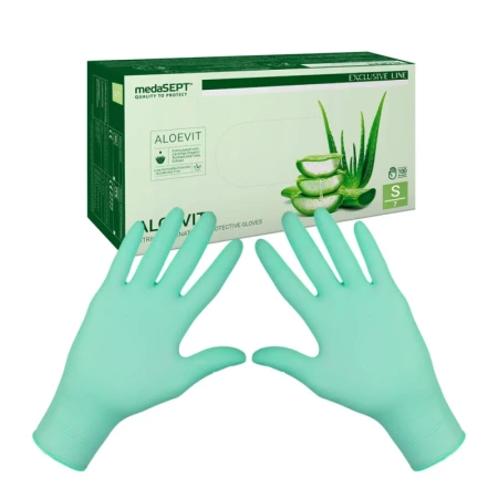 Rękawiczki nitrylowe S zielone z aloesem Aleovit medaSEPT 100sztuk