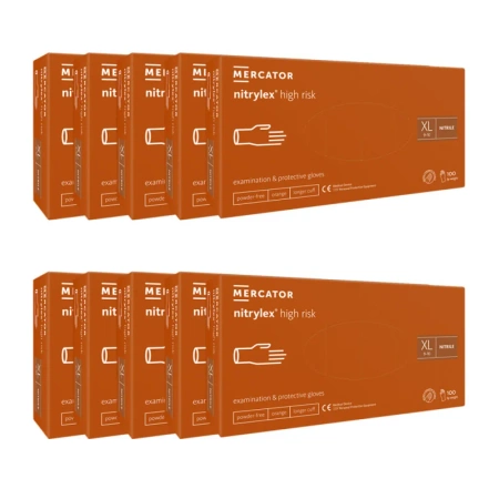 Rękawiczki nitrylowe XL pomarańczowe Mercator Nitrylex High Risk 100szt karton 10op