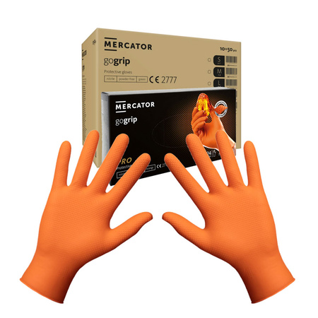 Rękawiczki nitrylowe L pomarańczowe Mercator Gogrip 50szt karton 10op