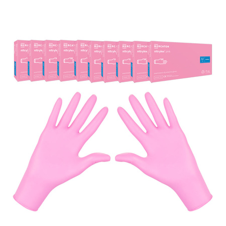 Rękawiczki nitrylowe M różowe Mercator Nitrylex Pink 100sztuk karton 10op
