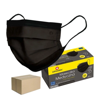 Kolorowa maseczka chirurgiczna medyczna 3-warstwy typ IIR czarna 50 szt x 24op