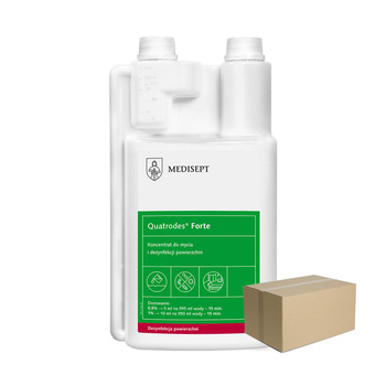 Koncentrat do mycia i dezynfekcji powierzchni o szerokim zastosowaniu Quatrodes Forte 1l 12op