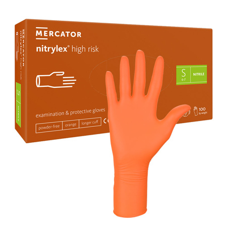 Rękawiczki nitrylowe S pomarańczowe Mercator Nitrylex High Risk 100szt