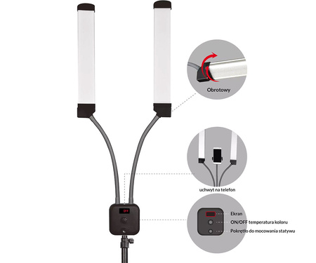 Lampa podwójna Dual Led GLAM Make Up do Makijażu, Rzęs, 40W