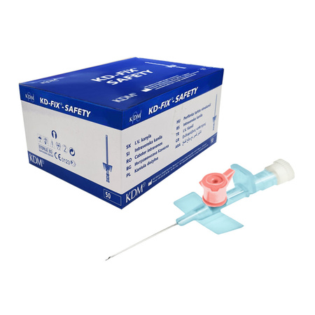 Wenflon bezpieczny różowy 20G 1,1mm x 32mm kaniula dożylna z samozamykającym się korkiem KD-Fix Safety 50szt