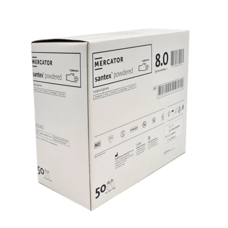 Rękawiczki chirurgiczne lateksowe sterylne 8.0 bezpudrowe Mercator Santex Powder-Free 50 par