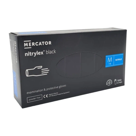 Rękawiczki nitrylowe M czarne Mercator Nitrylex Black 100sztuk karton 10op