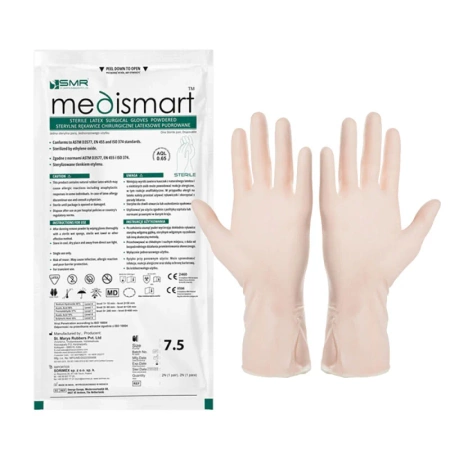 Rękawiczki chirurgiczne sterylne 7.5 lateksowe pudrowane Medismart 1 para