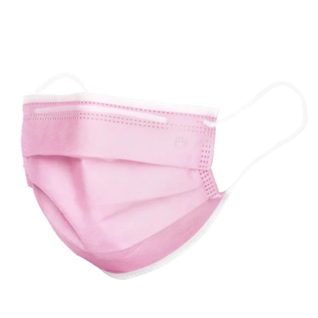 Kolorowa maseczka chirurgiczna medyczna 3-warstwy typ IIR różowa 50 szt x 24op