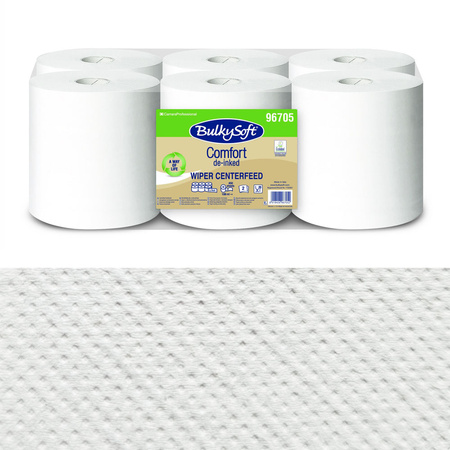 Ekologiczny ręcznik papierowy midi mocny 108m biały 2 warstwy w roli do systemu one-to-one Bulkysoft Comfort de-inked 6 rolek
