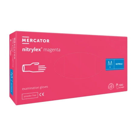 Rękawiczki nitrylowe M różowe Mercator Nitrylex Magenta 100sztuk karton 10op