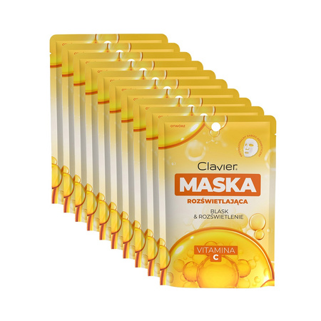 Maska do twarzy w płacie Clavier, rozświetlająca z witaminą C, 10szt.
