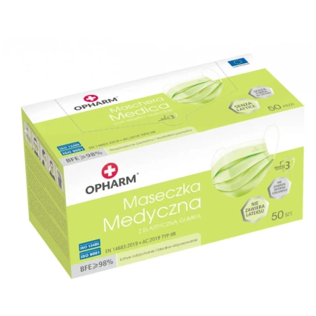 Kolorowa maseczka chirurgiczna medyczna 3-warstwy typ IIR limonkowa zielona 50 szt x 24op