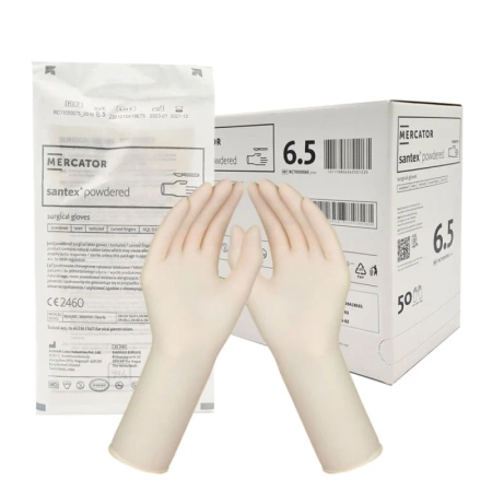 Rękawiczki chirurgiczne lateksowe sterylne 6.5 bezpudrowe Mercator Santex Powder-Free 50 par