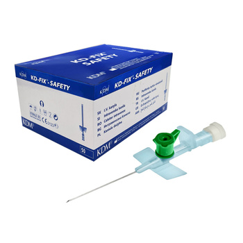 Wenflon bezpieczny zielony 18G 1,3mm x 45mm kaniula dożylna z samozamykającym się korkiem KD-Fix Safety 50szt