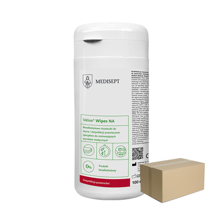 Bezalkoholowe chusteczki do dezynfekcji i mycia lamp i głowic USG Velox Wipes NA 100szt puszka 12op