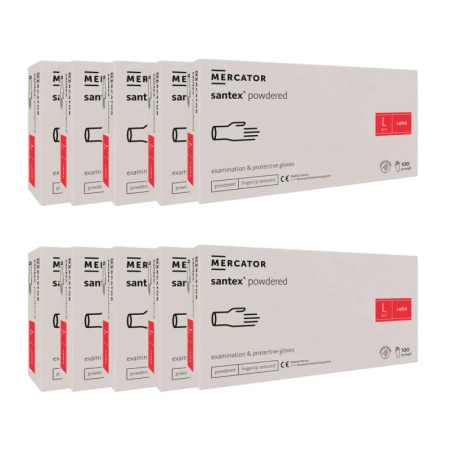 Rękawiczki lateksowe L pudrowane Santex powdered finger txt 100sztuk karton 10op