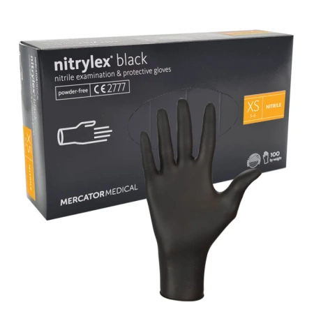 Rękawiczki nitrylowe XS czarne Mercator Nitrylex Black 100sztuk