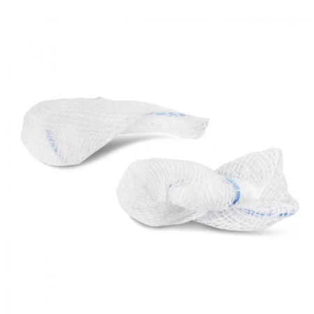 Tupfery jałowe z gazy 17 nitkowe "fasolka" z nitką RTG, blister 9,5cm x 9,5cm