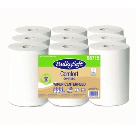 Ekologiczny ręcznik papierowy mini 60m biały 2 warstwy w roli do systemu one-to-one Bulkysoft Comfort de-inked 9 rolek