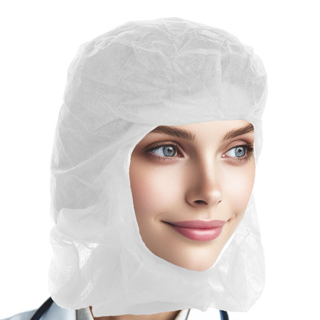 Kaptur jednorazowy kominiarka flizelinowa bez maski biały 100szt