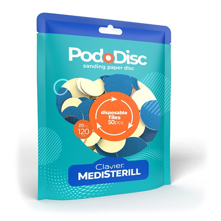 Nakładki ścierne tarcze wymienne PodoDisc Medisterill Clavier do pedicure gradacja 20mm, 120, 50szt