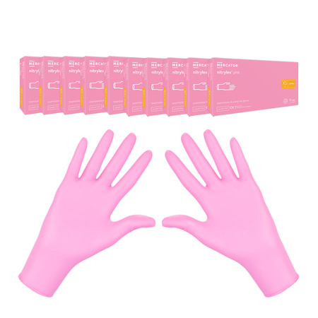 Rękawiczki nitrylowe XS różowe Mercator Nitrylex Pink 100sztuk karton 10op