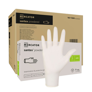 Rękawiczki lateksowe S pudrowane Santex powdered finger txt 100sztuk karton 10op